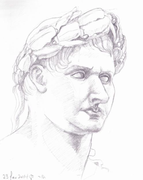 My second try at Napoléon, I concentrated on the face, which is one of my weak points anyways. There is weird stuff going on in there, especially with the lips, but I'm still happy with it. It's about 7 inches tall (the drawing, not the bust.)